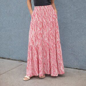 Marble size M Pink Patterned Women's Maxi Skirt with thick waist band, slit